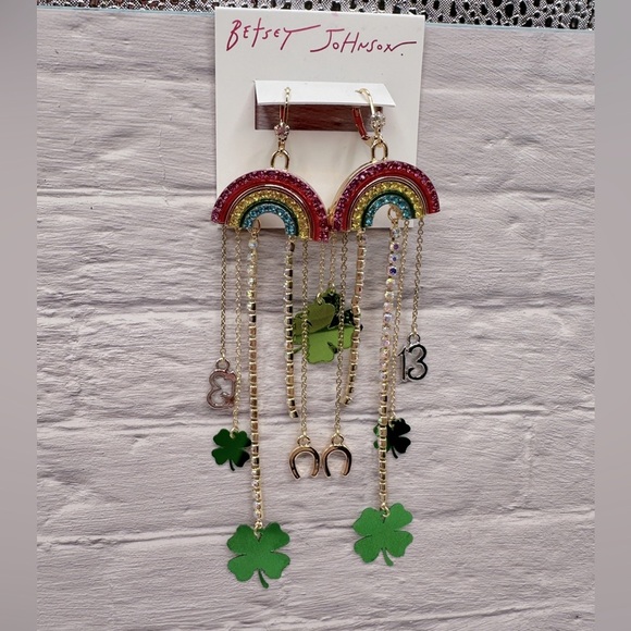 BETSEY JOHNSON Lucky Rainbow Waterfall Earrings NWT - Picture 1 of 12